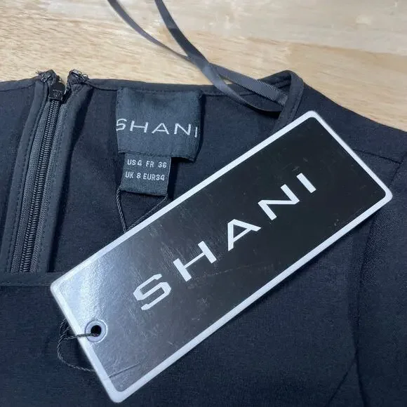 Shani NWT Laser Cut Ponte Fit & Flare Black Nude Dress Size 4 Floral Half Sleeve - Picture 4 of 10